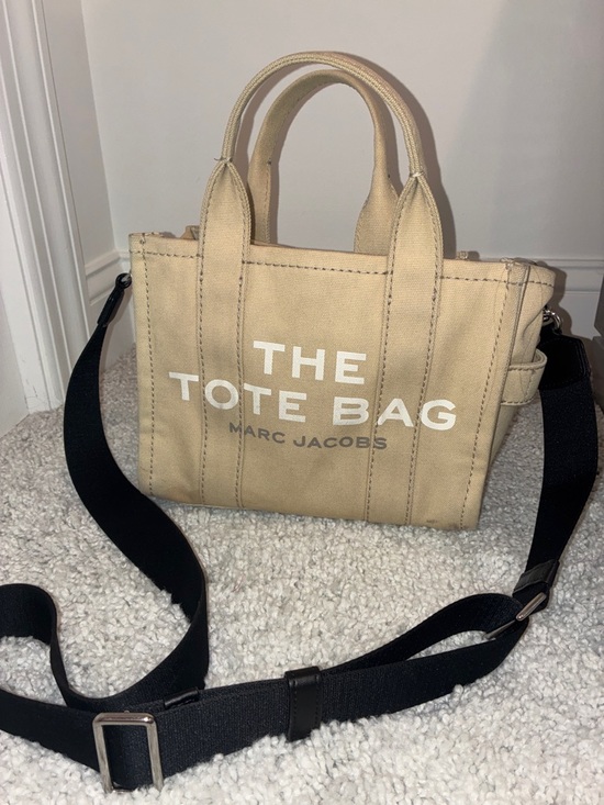 Marc Jacobs Handbags - Marc Jacobs Beige Canvas Small Tote Bag with Black Strap